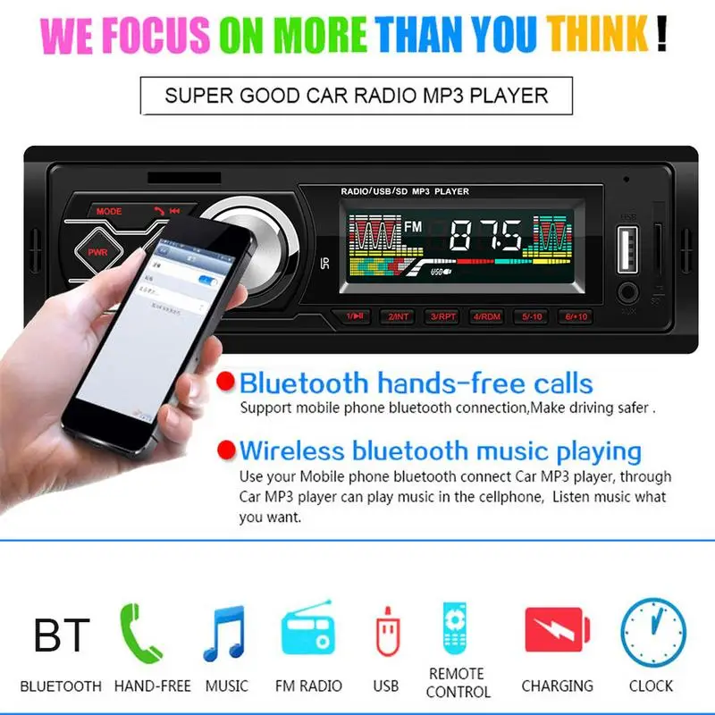 Автомагнитола 1 DIN аудио FM Aux вход приемник SD USB MP3 радио плеер Bluetooth поддержка