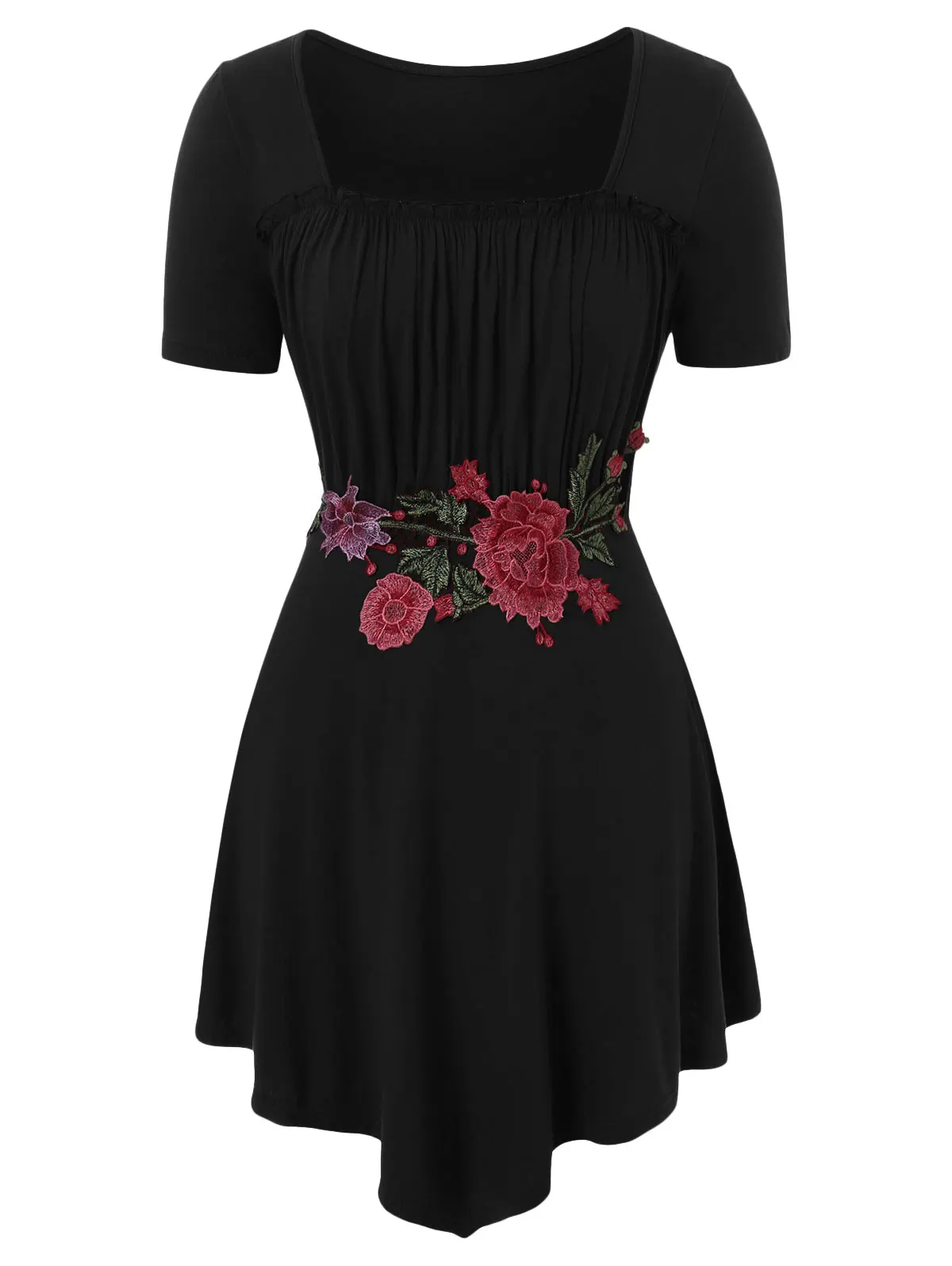 

Wipalo Floral Embroidery Plus Size Women T-Shirt Short Sleeve Square Neck Summer Fashion Ladies Tops Tees 2019 Big Size Clothes
