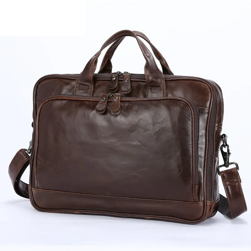 Genuine Leather Men Briefcase Office Bag Business Laptop Tote Bag