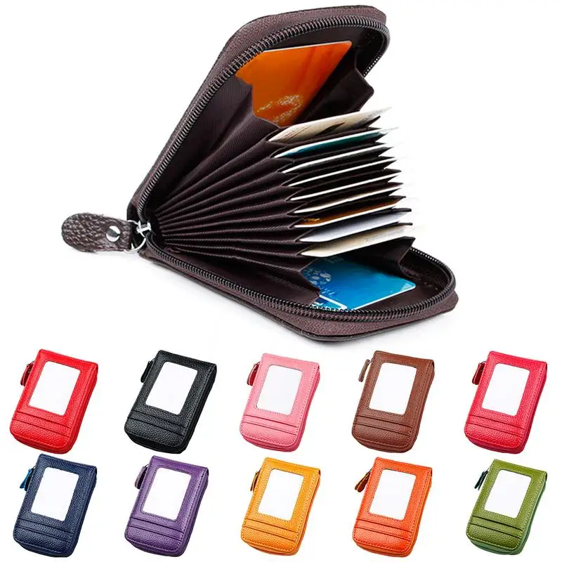 

Wallet Cowhide Vertical Zipper Credit Card Wallet Leather Organ Shaped Card Bag Multifunctional Cowhide Business Card Holder