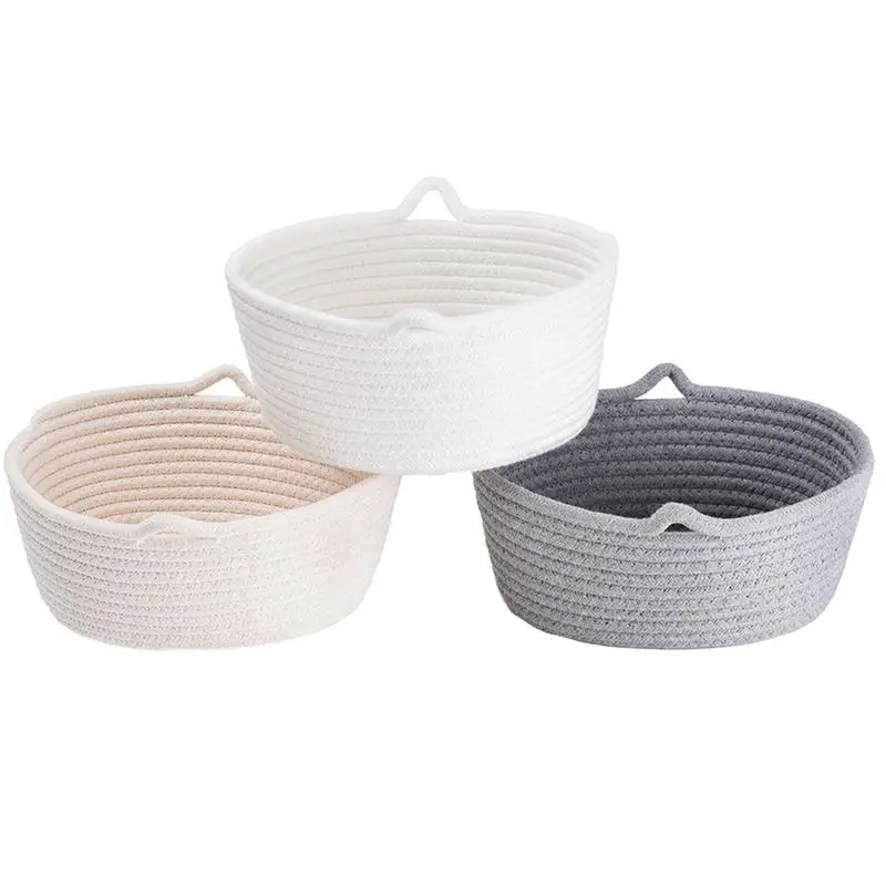 

3PCS Storage Basket Cotton Rope Woven Desktop Storage Basket Rope Toy Chest Basket With Handle Home Decoration Accessories