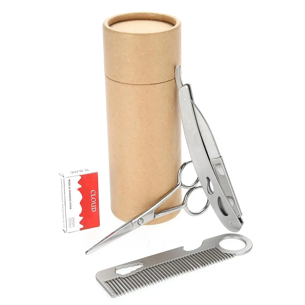 

Mustache Hair Care Tool Straight Barber Edge Steel Razors Kit Men Mustache Grooming Safety Blade Beard Care Set