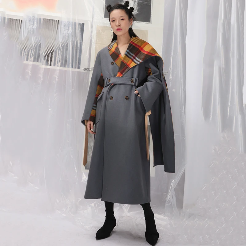 Plaid Laine Hiver L109 Longue Écharpe Manches Paraks À Femmes 2018 Nouveau Automne Manteau Gris Mode Longues De Colour Flower Taille Imprimé Col Grande gqca7