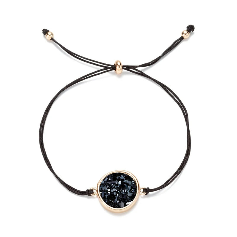 

6 Colors Circle Round Druzy Drusy Bracelet Faux Resin Druse Stone Adjustable Rope Cord Lover Friendship Bracelet Jewelry