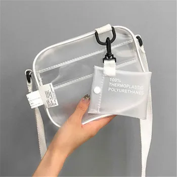 

Hot New PVC Clear Jelly Bag Transparent Messenger Bag Handbags Women's Fashion Flap Style Shoulder Bag Leather Casual Handbag