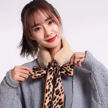 

2019 Women Girls Imitation Faux Rabbit Fur Neckerchief Shawl Scarf Stole Bowknot Leopard Print Warm Cute Scarf Korean Fashion