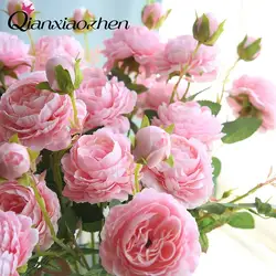 Qianxiaozhen 4 шт 2 большой головой и 1 бутон розы искусственные цветы для свадьбы букет из искусственных цветов Свадебные цветы для домашнего