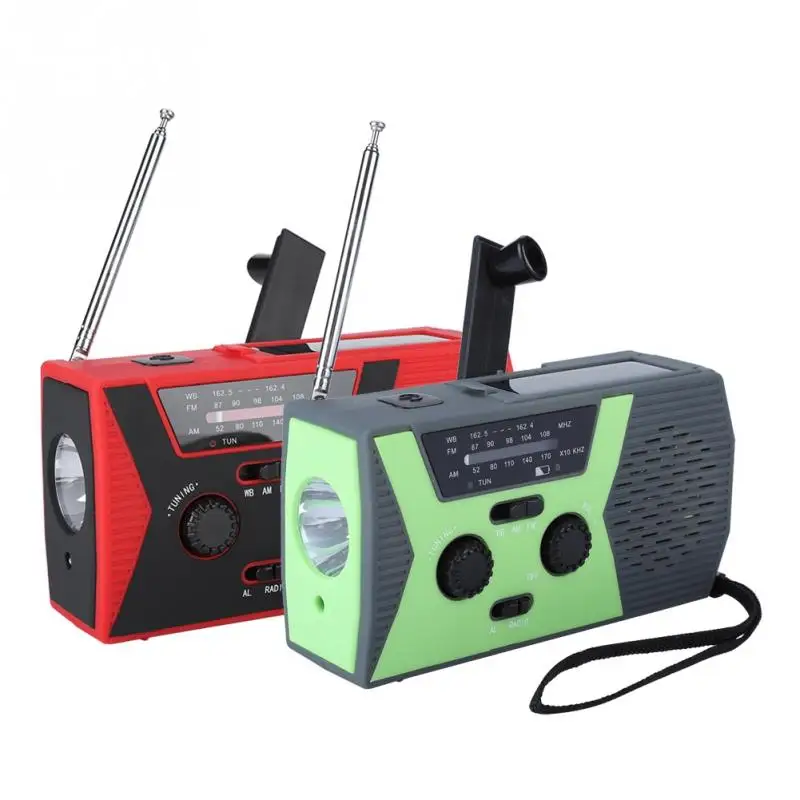 

Hand Cranked Solar Powered Portable AM/FM NOAA Weather Radio with LED Flashlight Alarm Function Support Power Bank Charging