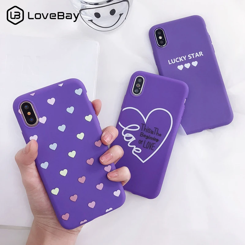 Lovebay Purple Phone Case For Iphone XS Max XR X 7 6 6S 8 Plus Love Heart Shape Lucky Pattern Printed Soft Back Cover Shells Lovebay Purple Phone Case For Iphone XS Max XR X 7 6 6S 8 Plus Love Heart Shape Lucky Pattern Printed Soft Back Cover Shells