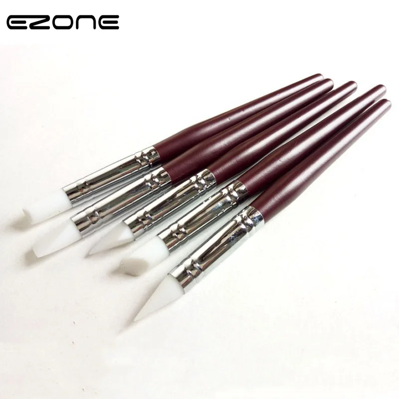 EZONE 5PCS Silicone Brushes Paint Brush For Watercolor Oil Painting Different Size Shape Gouache Acrylic Drawing School Supply