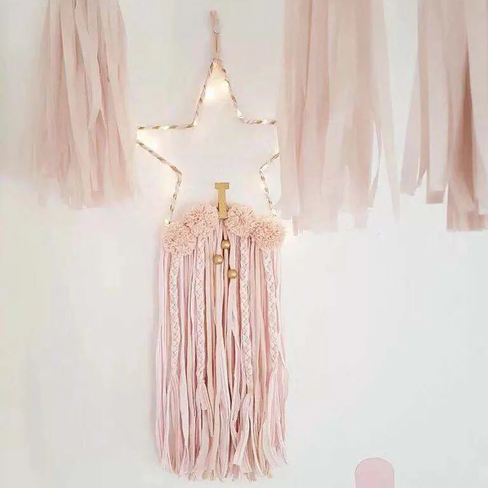 5 cuentas con forma de estrella borlas con lámpara LED atrapasueños nórdico niños Gilrls decoración de habitación guardería pared colgante adornos Accesorios