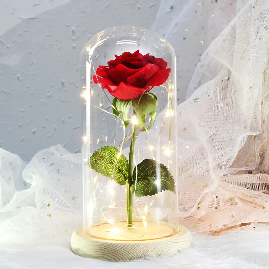 ホット美女と野獣 Led ローズライトブラックベースガラスドーム最高母の日バレンタインデーのギフト Artificial Dried Flowers Aliexpress