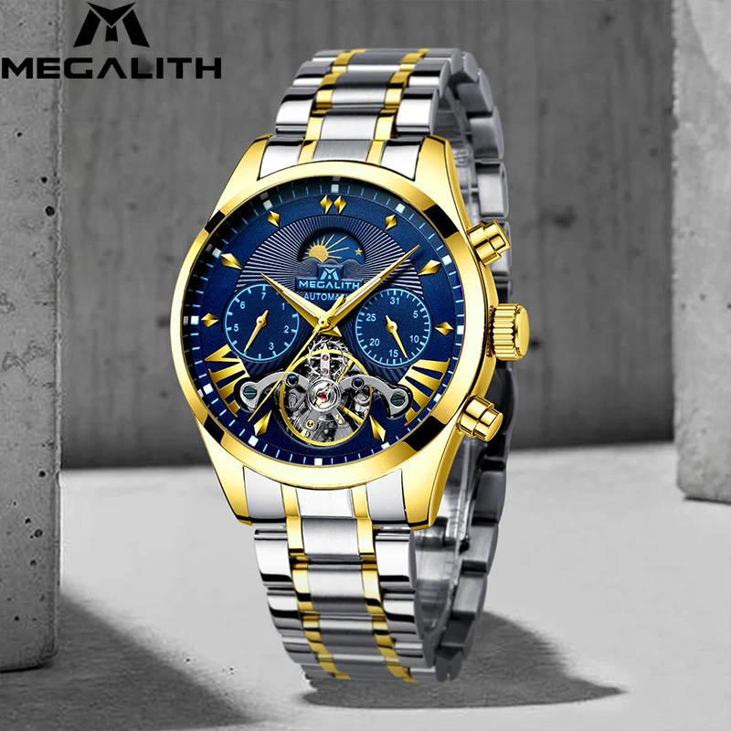 

MEGALITH Top Brand Luxury Men's Watches Sport Automatic Mechanical Mililtary Watch Waterproof Steel Men watches Relogio Mecanico