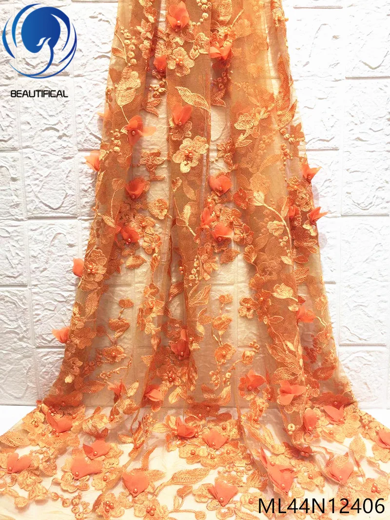 

BEAUTIFICAL bridal lace fabric with beads 3d lace applique lace evening dresses material 3d high quality 5yards/lot ML44N124