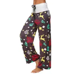Женские брюки с широкими штанинами Новинка 2019 года Рождество цветочный принт мотобрюки женский повседневное Pantalon спортивные штаны