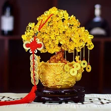 Китайский Золотой Кристалл счастливые деньги удача дерево удача богатство домашнего офиса украшение, статуэтки лучшие подарки