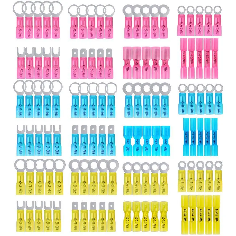 

BHTS-120pcs Heat Shrink Connectors -Electrical connectors-Marine Automotive Crimp Connector Assortment - Ring Fork Hook Spade