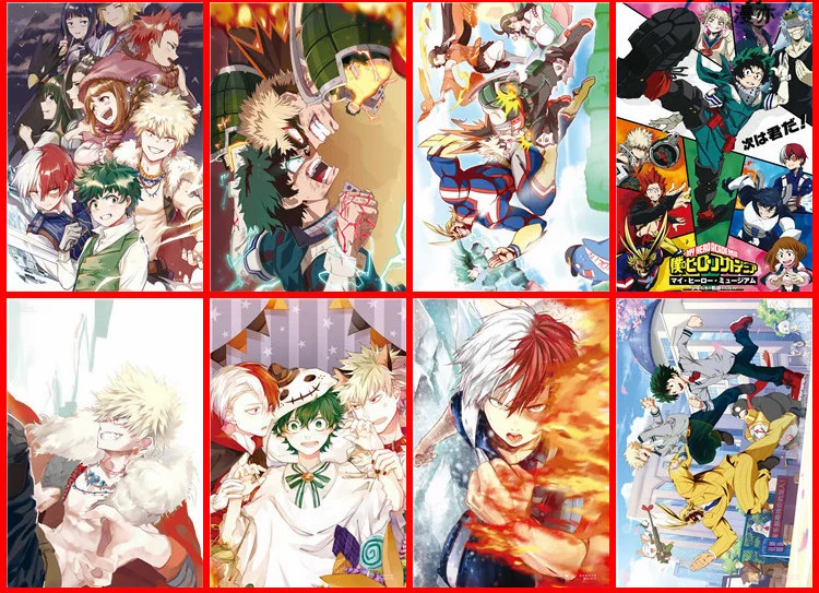 

Mixed 400 pcs/lot Anime My Hero Academia One Piece Fairy Tail Tokyo Ghoul Naruto Noragami No game no life Poster Set 42X29CM