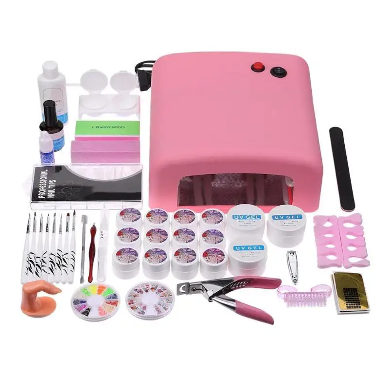 

Nail Extension Kit Manicure Set 36W UV Lamp for Nails+12 Color Nail Design Glue Gel Pearl Nail Sticker Separator Gel Varnish
