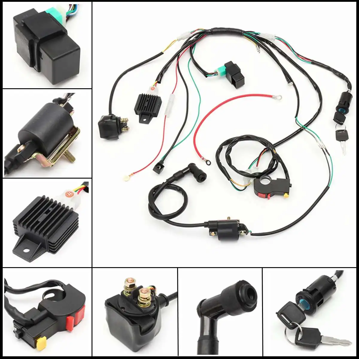 

Motorcycle CDI Wiring Harness Loom Solenoid Ignition Coil Rectifier for 50cc 110cc 125cc PIT Quad Dirt Bike ATV