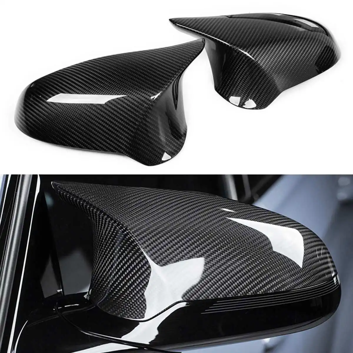 

2pcs Add-On Carbon Fiber Material Side Wing Mirror Cover Caps Direct Replacement for BMW 2015-2018 F80 M3 F82 M4