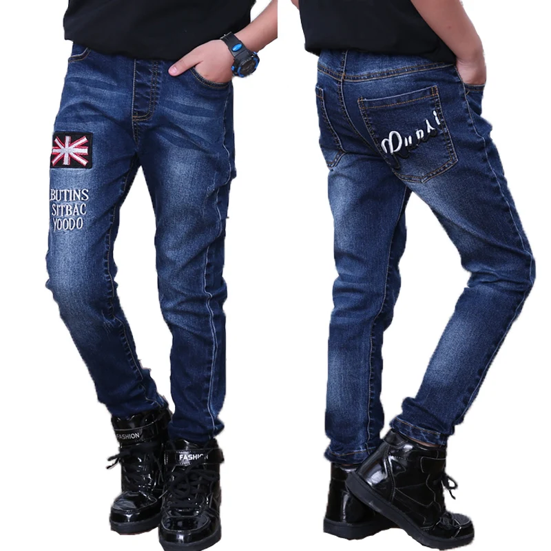 

2019 Boys Straight Jeans Union Jack Flag Design Pants Denim Trousers for Boys Leisure Cotton Trousers Outdoor Pants