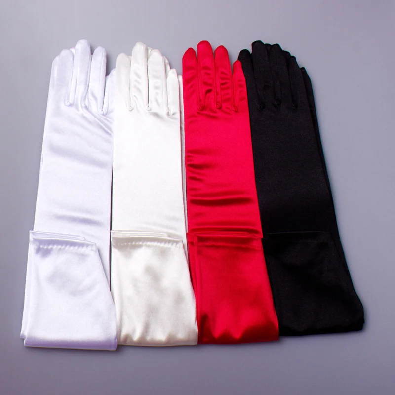 

Wedding Bridal Stretch Satin Opera Long Gloves Full Finger Women Costume Party Glove Fashion Prom Accessories Handmade