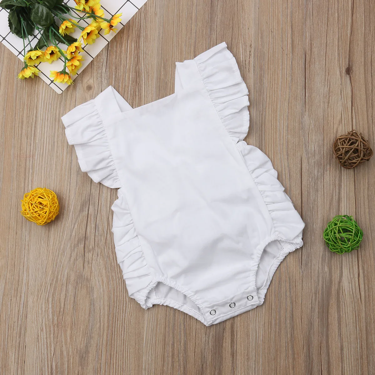Summer Newborn Baby Girl Ruffle Sleeveless Cute Solid Jumpsuit - Image 4