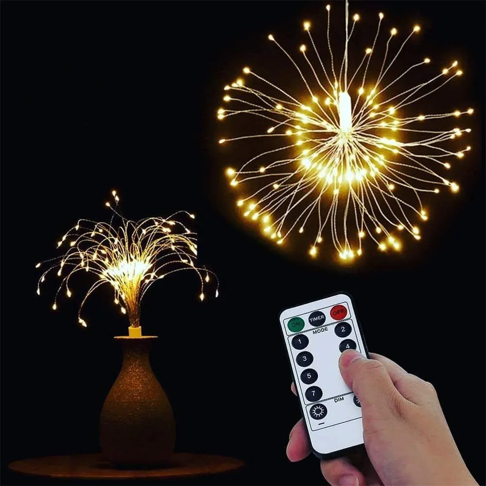 

Remote control led firework lights Copper wire strip Battery operated IP65 Waterproof Indoor outdoor holiday lighting decoration