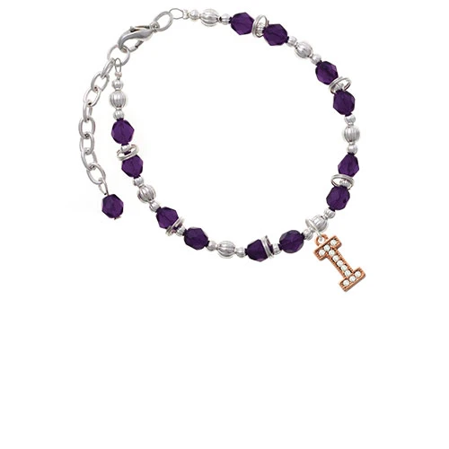 Rose Goldtone Crystal Initial - I Purple Beaded Bracelet |