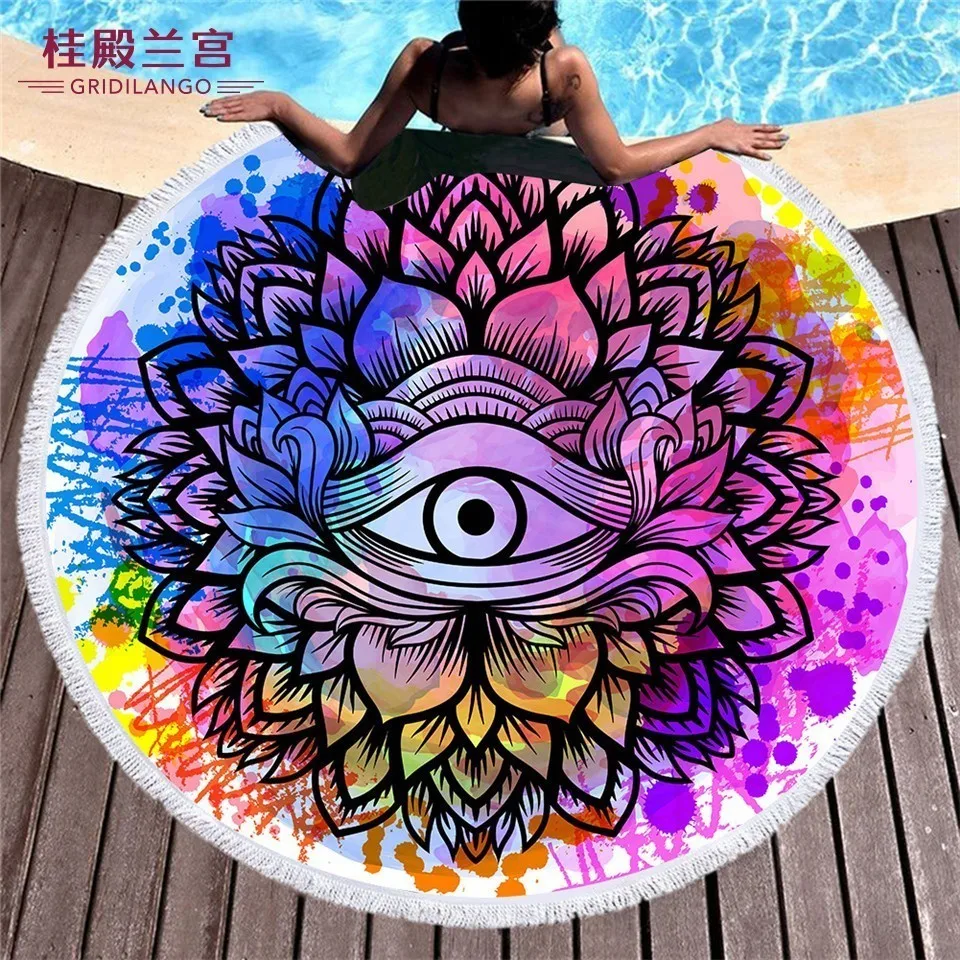 

GRIDILANGO Mandala Eye Pattern Round Beach Towel For Adult Quickly Absorbtable Swimming Travel Outdoor Yoga Mat Bath Towel