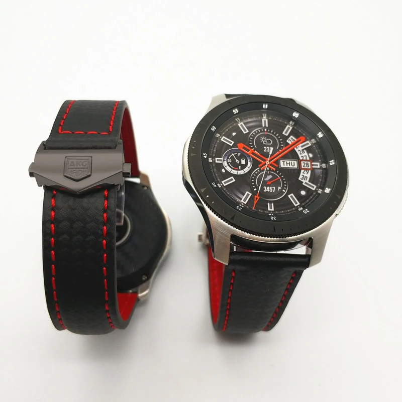 Ремешок из натуральной кожи для часов Samsung Galaxy Watch 46/42 мм браслет углеродного