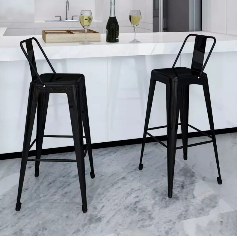 VidaXL Bar Stools 2 Pcs Square Black Metal Chair Bar Furniture Decor Modern Commercial Bar Chairs High Quality Bar Stool Set