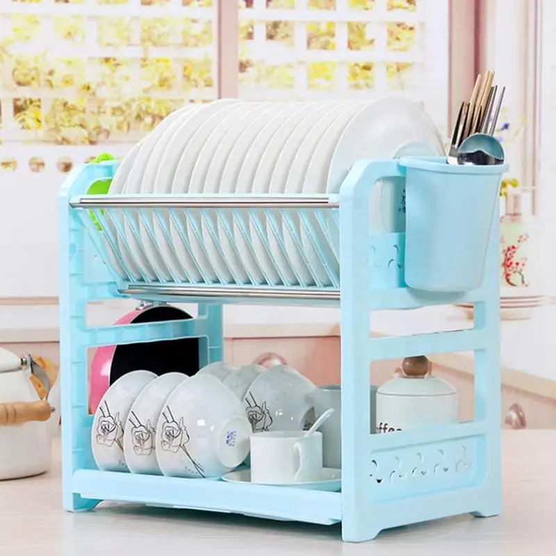  Multifunctional Kitchen Drain Racks Double-Deck Plastic Cupboard Chopsticks Tableware Storage Shelf