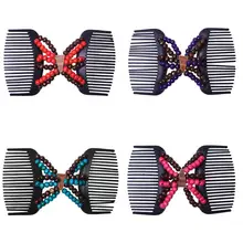 

Retro Double Wood Beaded Hair Magic Comb Clip Beads Elasticity Hairpin Stretchy Hair Combs Pins for Women Hair Accessories