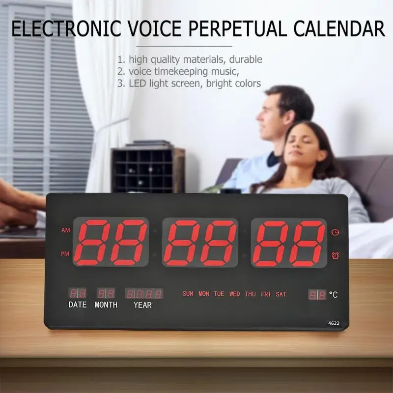 

Electronic Voice Music Perpetual Calendar USB Digital Display Temperature Alarm Clock Timer EU Plug Home Decor Desk Clock