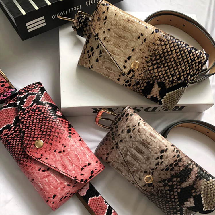 

Fire Mini- Texture Mobile Phone Small Pocket Ma'am Belt Personality Tide Snake Pattern Fine Skin Bring Decoration Waist Seal