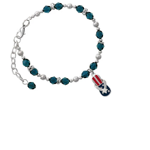 USA Patriotic Flip Flop with White Star Navy Blue Beaded Bracelet |