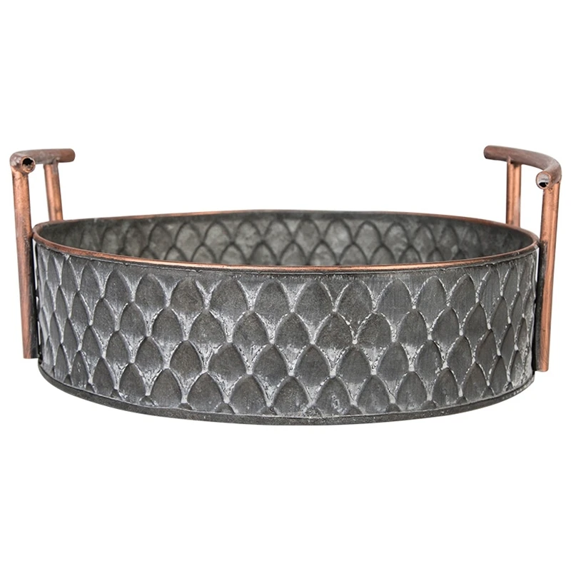 

European Handcrafted Round Antique Decorative Trays With Handles Retro Desk Kitchen Storage Organizer For Home Decor