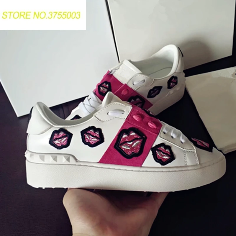 

Luxury Brand Ricets Lace Up Loafers Fashion Embroidery Lip Triners Casual Shoes Vulcanize Female Fashion Sneakers Shoes Woman