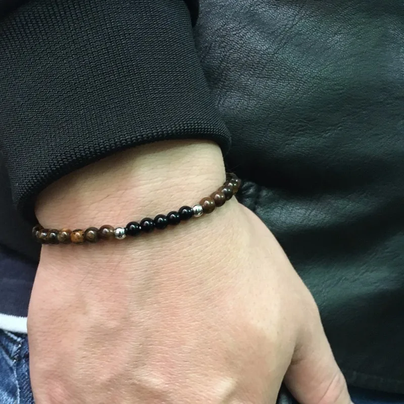 Мужской/женский браслет с натуральным камнем маленький 4 мм бусинами для