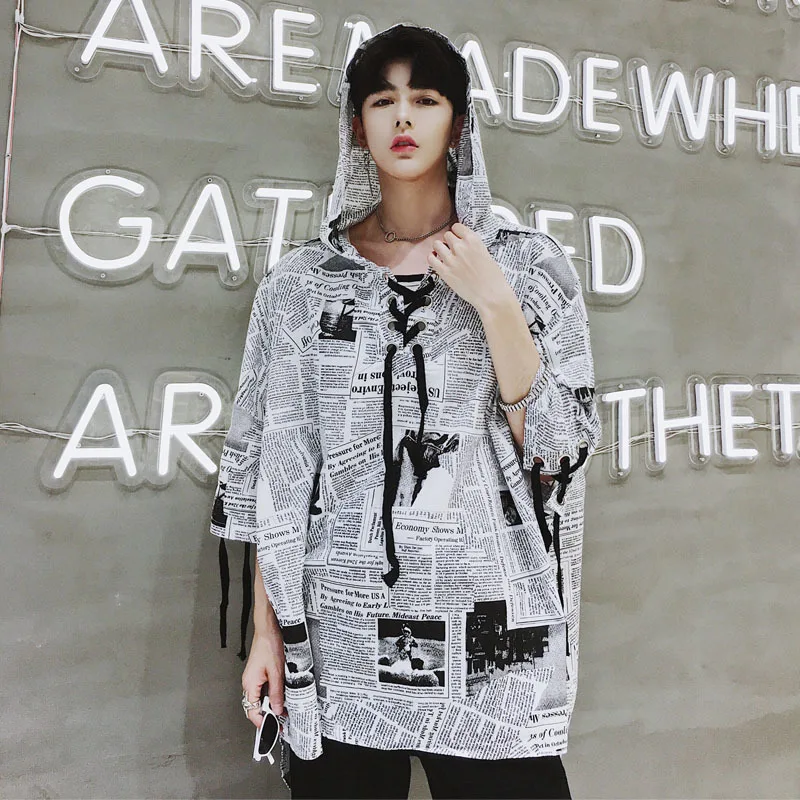 

Men's T-shirt 2019 Summer New Loose Hip Hop Hoodie Pullover Print T-shirt Bat Sleeve Personality Youth Casual Men's Clothing