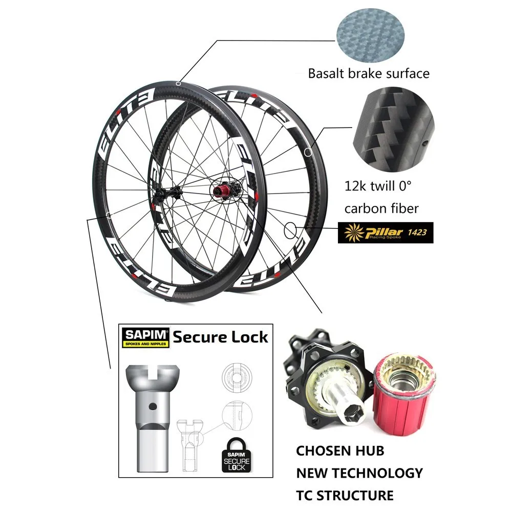 ELITEWHEELS SNS 700c углеродное Велосипедное колесо CHOSEN1386/7647 ступица 38 45 50 55 60 глубина