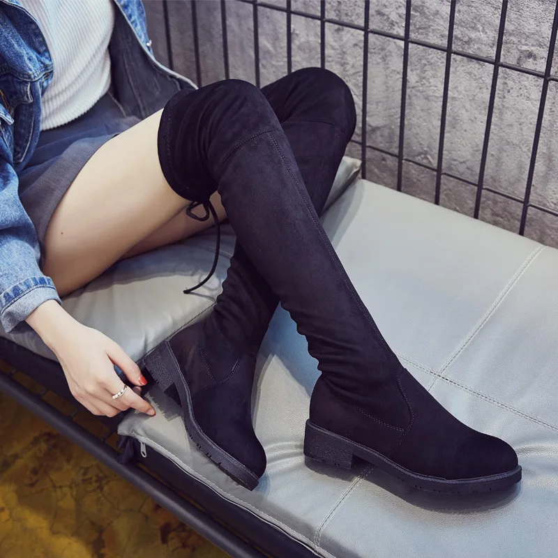 D'hiver Élastique Fond Augmenter Femmes Haute Lane Chaussures Plat Hiver Single Bottes velvet Femme Automne ECtqvv