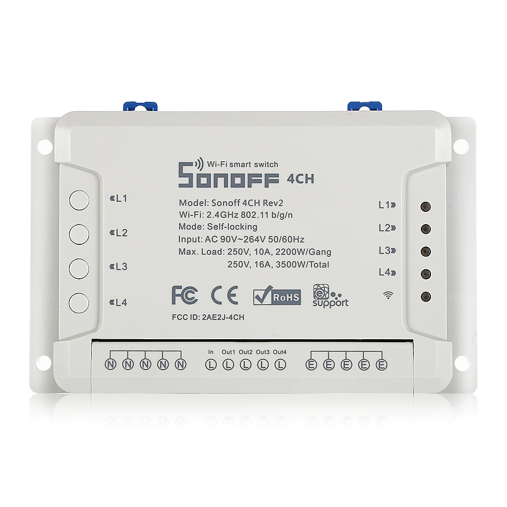 Интеллектуальный выключатель света SONOFF 4CH Rev2 4 канала Беспроводной Интеллектуальный переключатель Wi-Fi статус отслеживающего устройства и дистанционное Управление