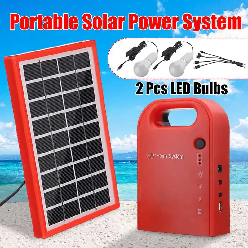 

Solar Storage Generator+2 Bulbs 9V 3W Solar Panel LED Lighting USB Charger Solar Power Home/Outdoor System Kit