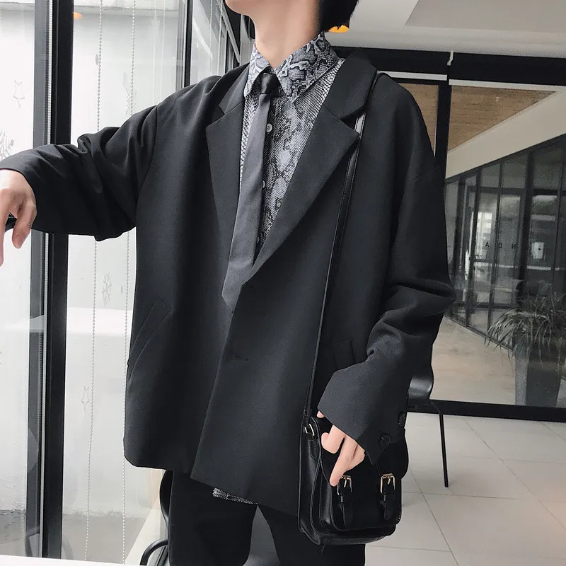 2019 Noir Beige Printemps Taille xl Rétro Coréenne Foncé Veste Chic Unique brun Costume Lâche Mâle M black Nouveau Simple QCrdtxBsh