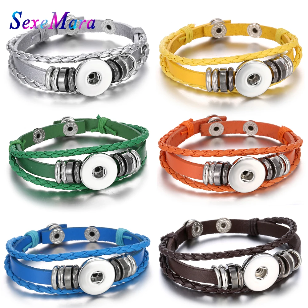 

New Leather Snap Bracelet 18mm Snap Jewelry Handmade Braided Leather Bracelets Fit Snap Buttons Jewelry Button Bracelet