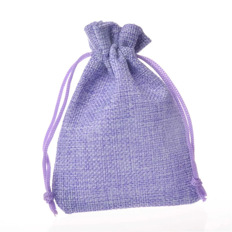 

100pcs/lot Faux Burlap Hessian Small Jute Bags Jewelry Packaging Rustic Wedding Favors bomboniere Gift Bag 9x12cm Light Purple