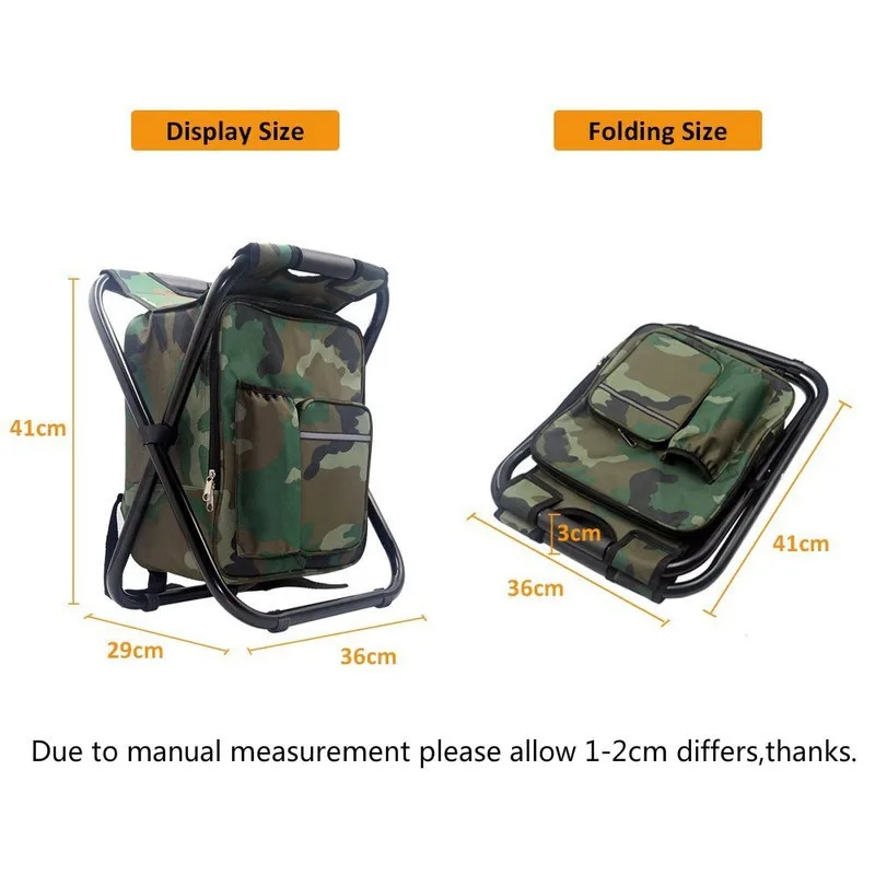 BMDT-Portable Camping Folding Backpack Chair Double Oxford Cloth Refrigerated Bag Camouflage Fishing Chair